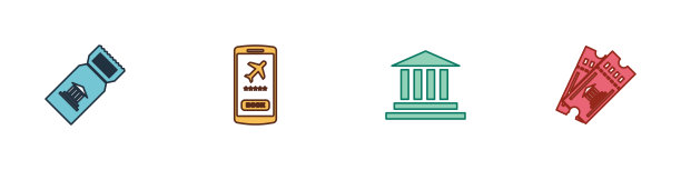 设置博物馆门票，移动与，建筑和图标。向量图片下载