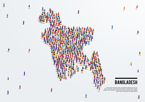 孟加拉国地图。一大群人组成一个孟加拉国地图的形状。矢量插图。图片下载