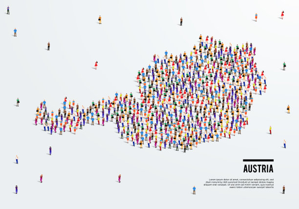 奥地利的地图。一大群人组成一个形状的奥地利地图。矢量插图。图片下载