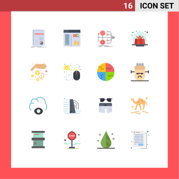 可编辑线包16个简单的平面颜色图片下载