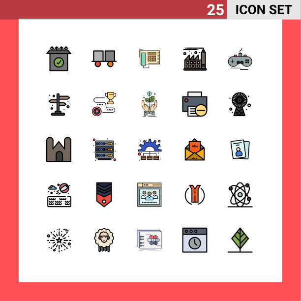 包装25个现代填充线平面颜色的标志图片下载