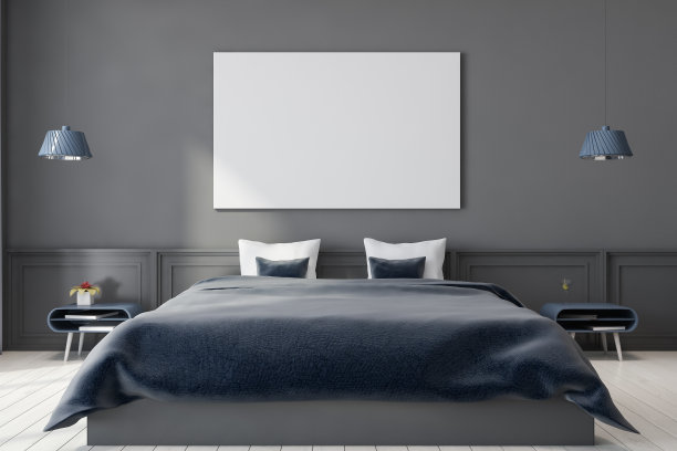 灰色的卧室内饰有海报图片下载