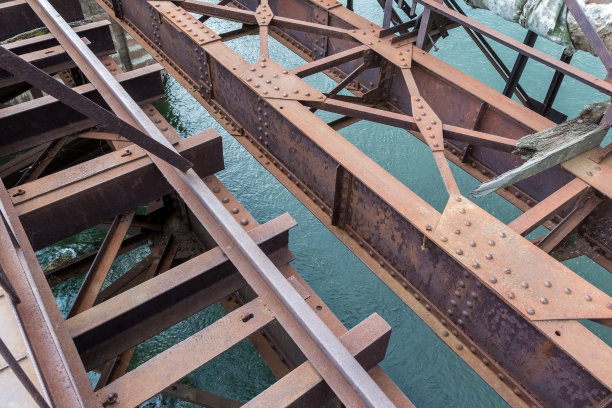 河上废弃的旧金属桥图片下载