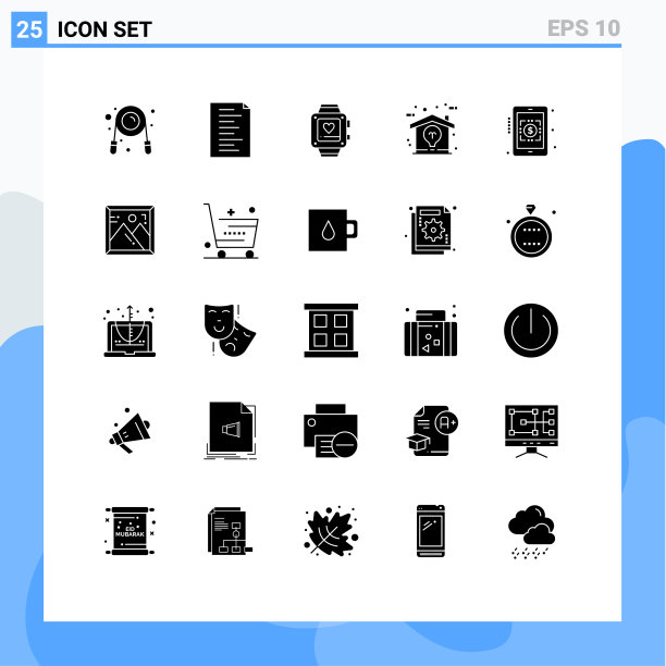 可编辑的线包25个简单的固体符号图片下载