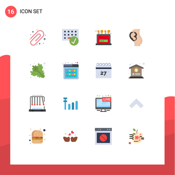 移动界面平面颜色设置16个象形图图片下载