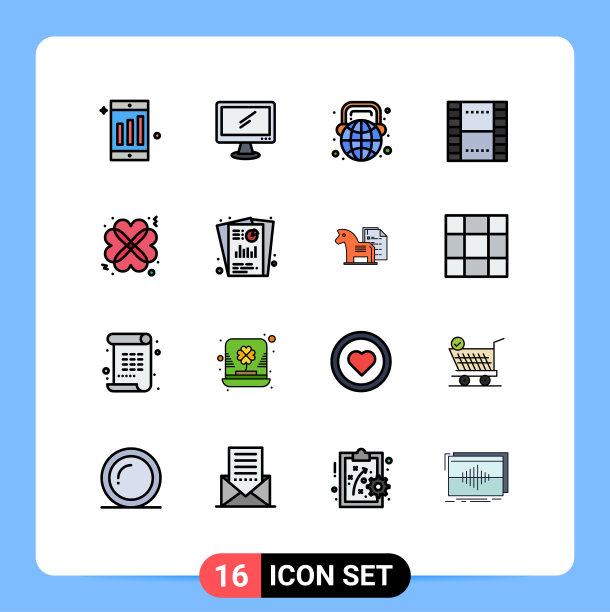 包16个创意平面颜色填充线条ux图片下载