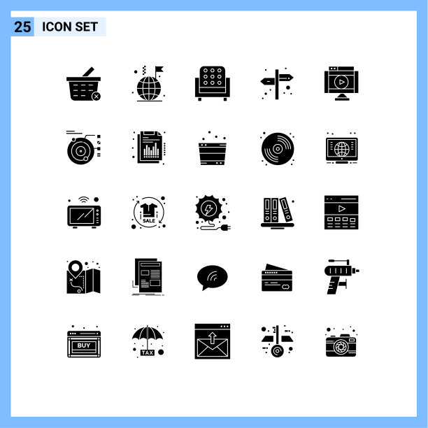 可编辑的线包25个简单的固体符号图片下载