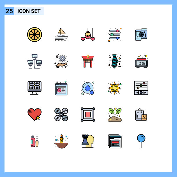 包装25个现代填充线平面颜色的标志图片下载