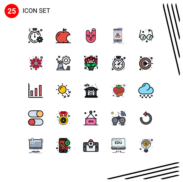 包装25个现代填充线平面颜色的标志图片下载
