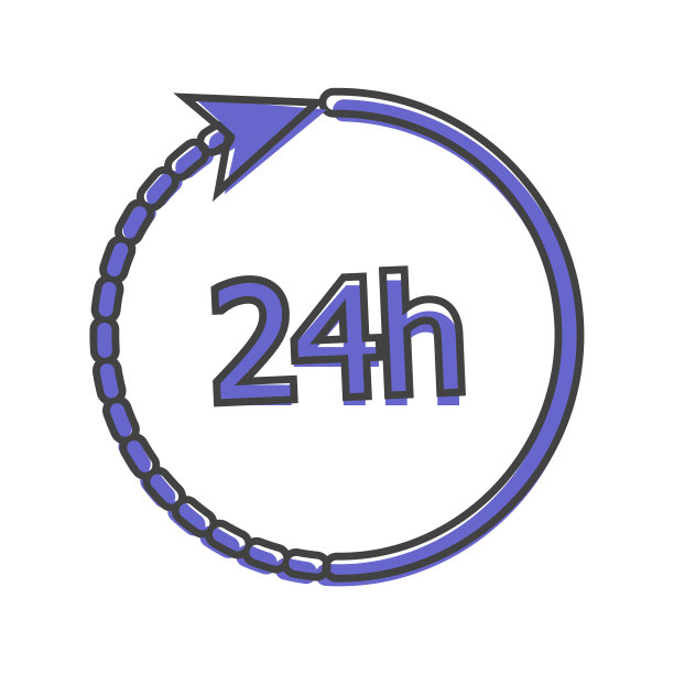 时钟矢量图标。24小时标志。白色隔离背景上的卡通风格时钟矢量图图片下载