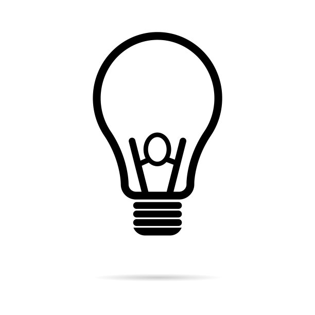 灯泡图标，灯泡能量符号电力矢量图，黑白设计图片下载