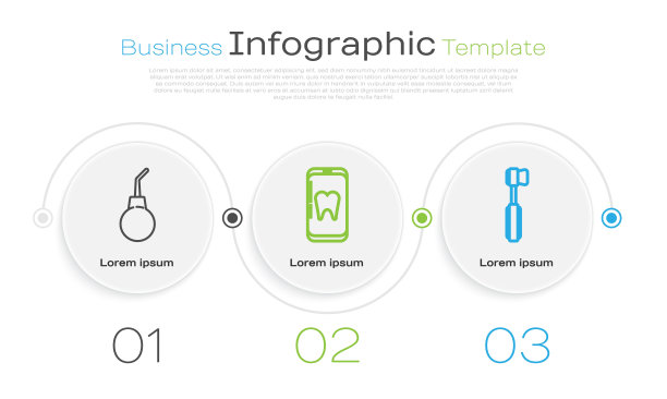 Set line灌肠梨，Online dental care and牙刷。业务信息模板。向量图片下载
