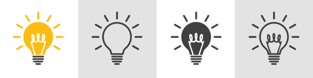 设置不同的灯泡图标，创意概念，创意灯泡标志，创新。线条、实线和填充轮廓的彩色版-股票矢量图片下载