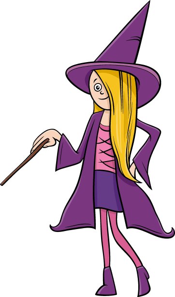 女孩在万圣节派对的女巫服装卡通插图图片下载