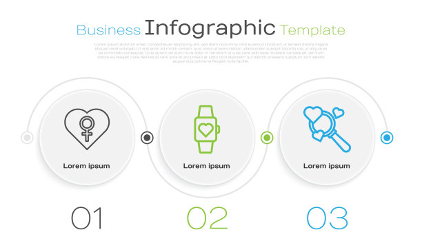 设线心与女性性别，心在腕表的中心，寻找心与爱。业务信息模板。向量图片下载