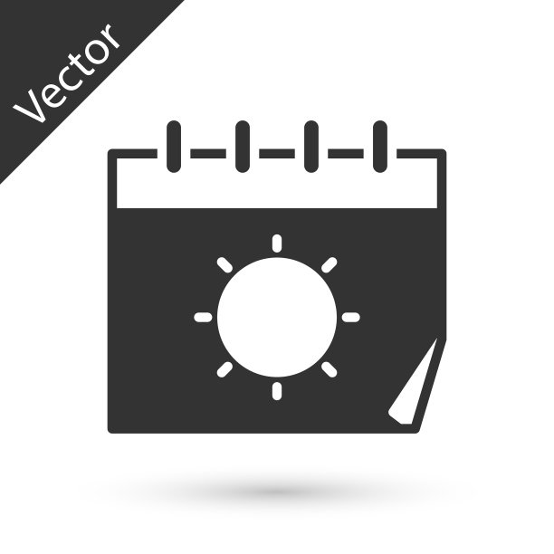 灰色日历和太阳图标孤立在白色图片下载
