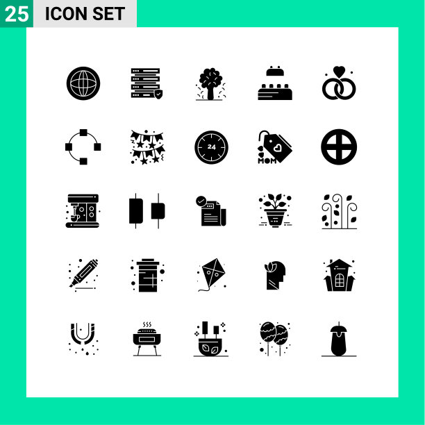 设置25个现代UI图标符号标志的戒指图片下载