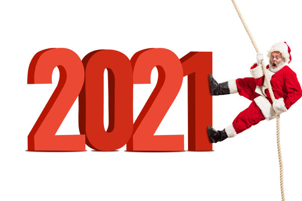 圣诞老人戴着眼镜深情地问候2021年和圣诞节。Copyspace图片下载