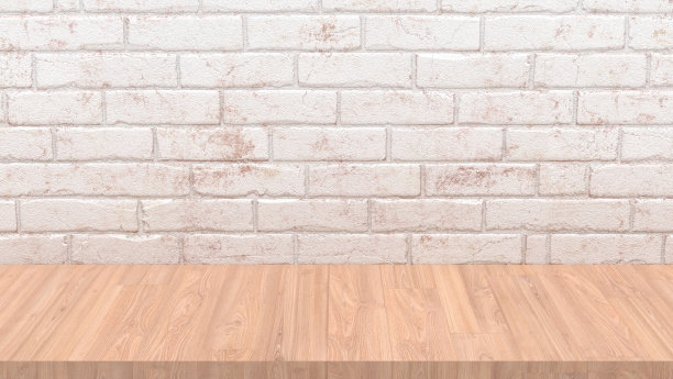 空荡荡的木桌背景，孤立的白墙图片下载