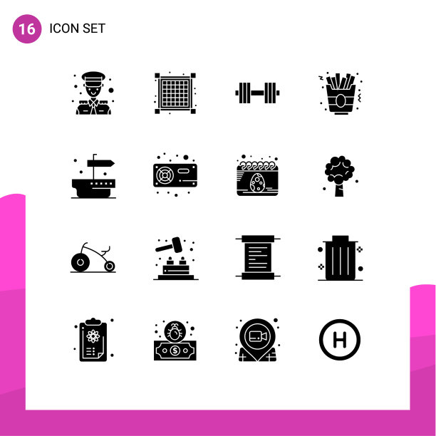 包装16个现代固体符号符号和符号图片下载