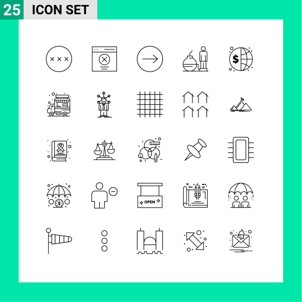 通用图标符号组25个现代线条图片下载