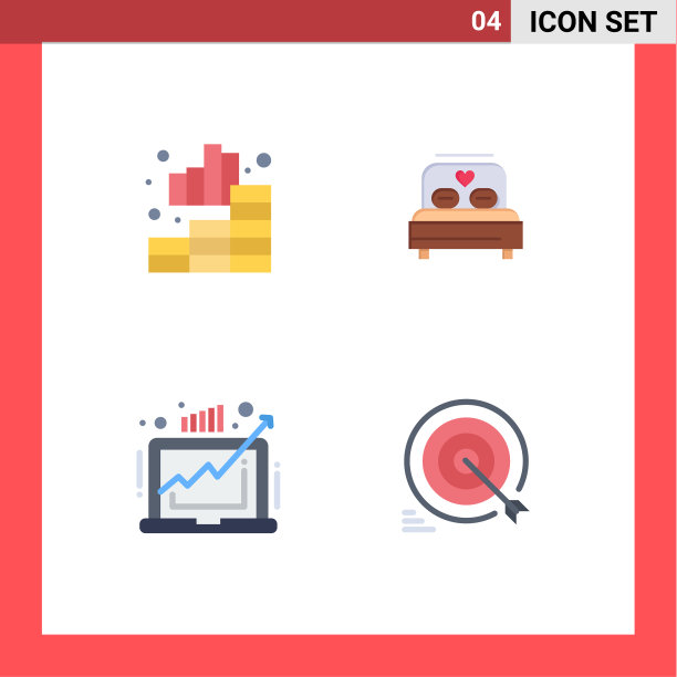 现代设置4个平面图标的象形文字图片下载