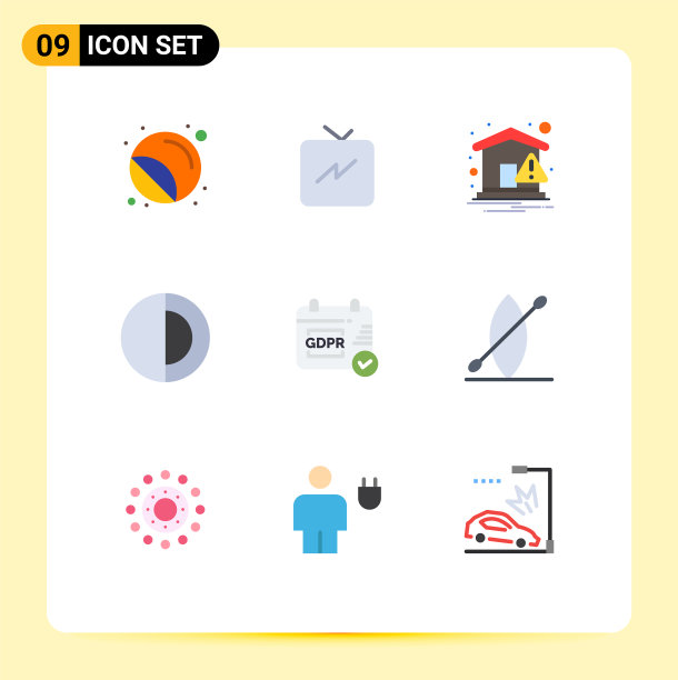 包装9个现代平面颜色的标志和符号图片下载