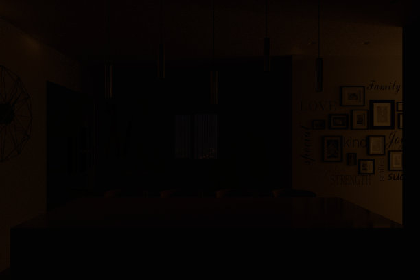 室内客厅的3d渲染与光线从大厅。图片下载