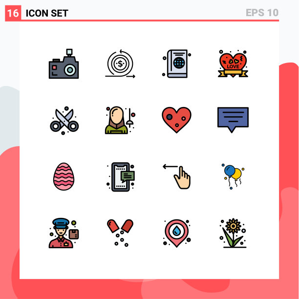 设置16个现代的UI图标象征爱情图片下载