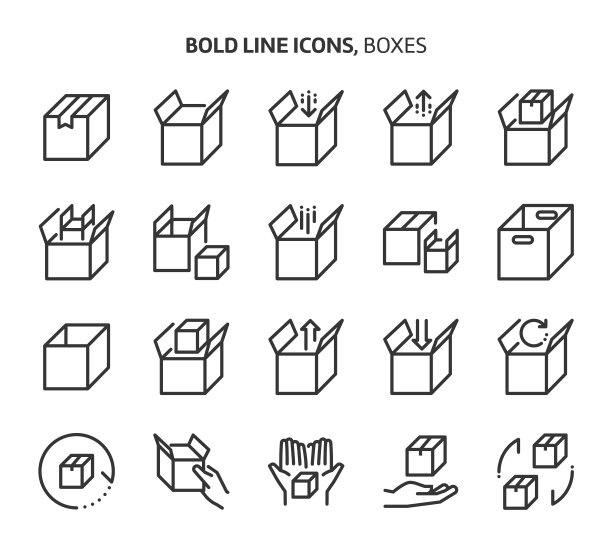 盒子，粗体线条图标图片下载