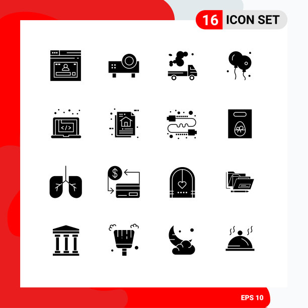 可编辑的线包16个简单的固体字形图片下载