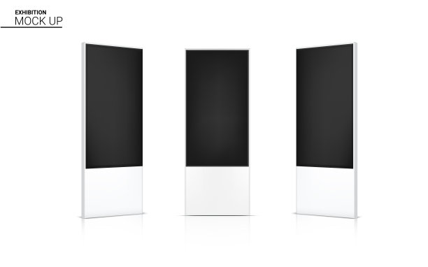 模拟真实的LED卷旗亭显示3D POP摊位销售营销推广的背景插图。活动展览概念设计。图片下载