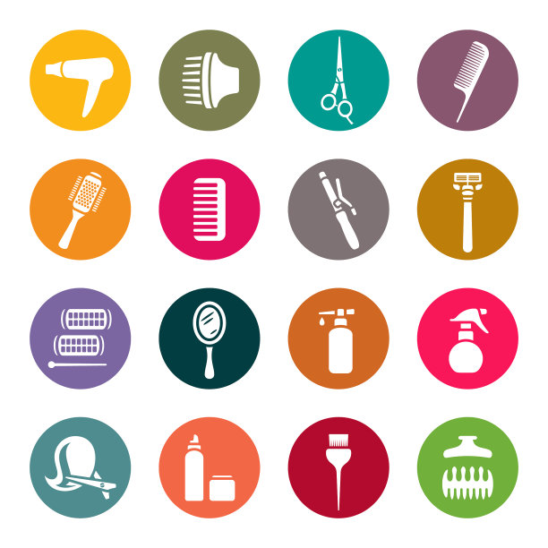 美发设备彩色矢量图标图片下载