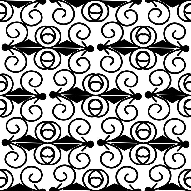 奇妙的无缝几何图案的黑色书法漩涡，装饰在一个白色的背景。所有的照片。库存矢量插图装饰和设计，墙纸，包装纸，织物。图片下载