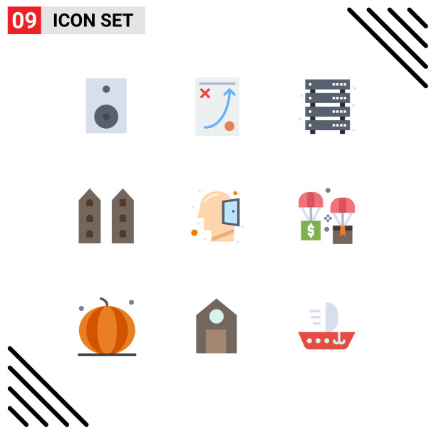 包装9个创意的平面颜色的商店前面图片下载