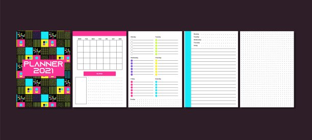 每日，每周，每月计划模板。极简主义的规划者。周计划。组织者页面。图片下载
