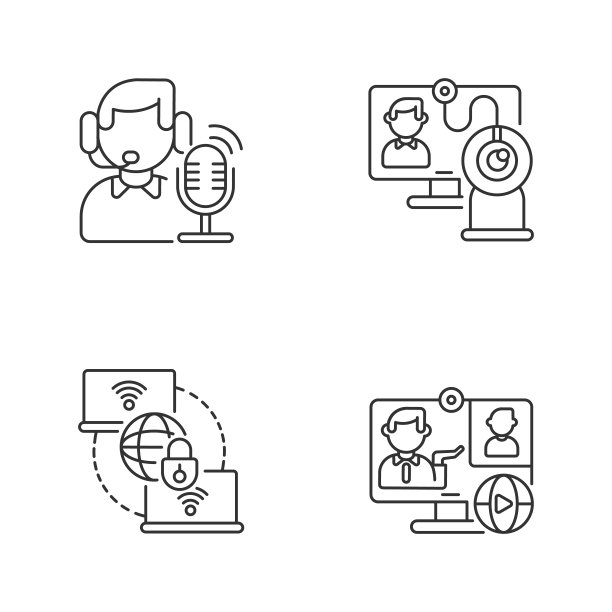 Web会议线性图标集图片下载
