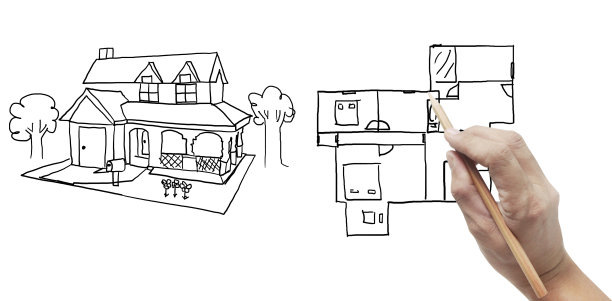 手绘房子概念的梦想画由设计师图片下载