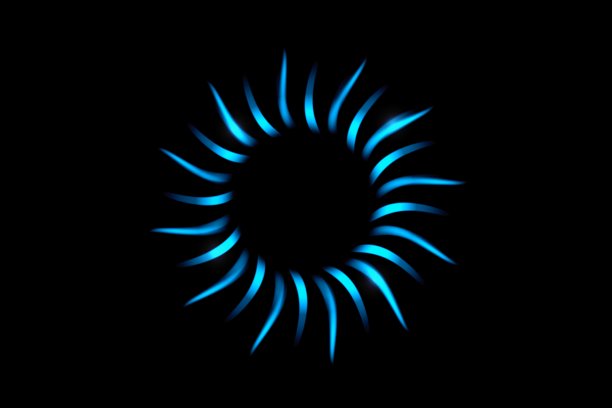 抽花，蓝色叶子，圆形，孤立在黑色背景上图片下载