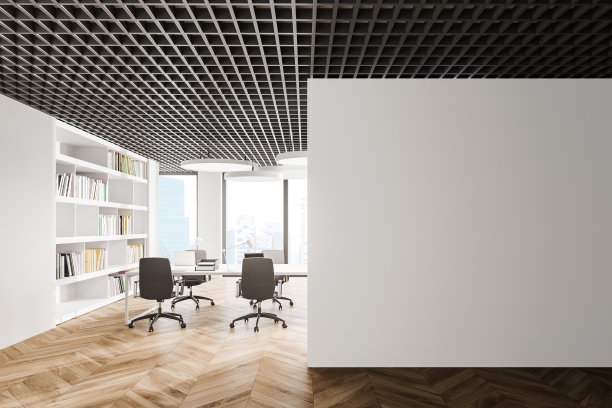 白色的开放式办公室，有模拟墙图片下载