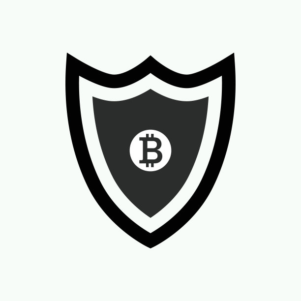 安全保护。盾牌与黑色和灰色的比特币向量图片下载