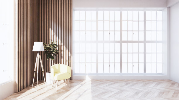 美丽的热带风格的房间有椅子直接放在房间之间，阳光照进房间。三维渲染图片下载