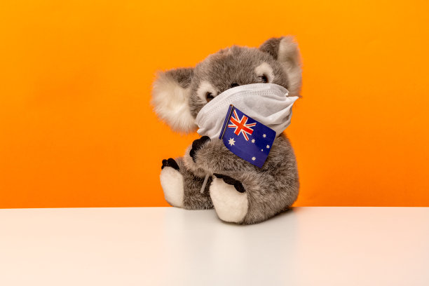 考拉熊戴着冠状病毒口罩和澳大利亚国旗图片下载