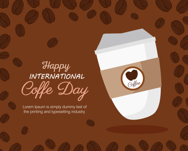 国际咖啡日海报，10月1日，用一次性和装饰谷物图片下载