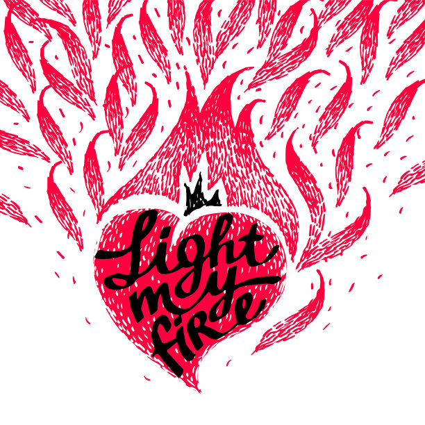 手写的复古情人节礼品卡。燃烧的心，用爱忏悔的艺术在复古。点燃我的火。火的心。火焰的心。图片下载