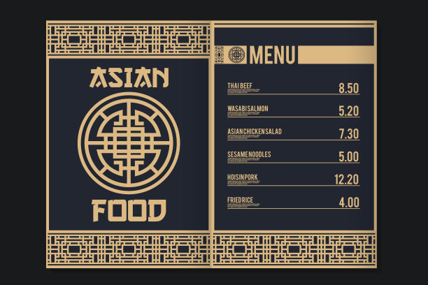 亚洲食物菜单封面。传统的亚洲几何装饰和图案。贺卡。餐馆或咖啡馆菜单的模板。矢量图图片下载