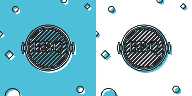 黑色烧烤架图标孤立在蓝色和白色的背景。俯视图烧烤架。随机动态形状。矢量图图片下载