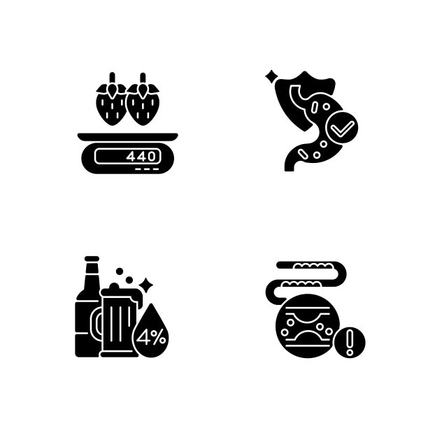 食物黑色象形文字图标设置在空白图片下载