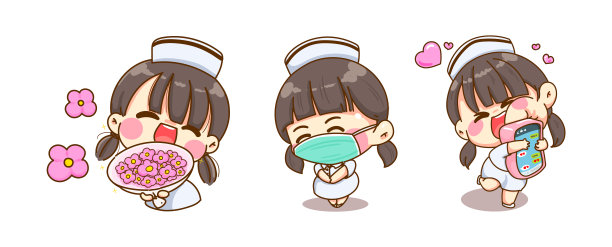 一个年轻的护士微笑的脸和快乐的孤立背景与人物设计。图片下载