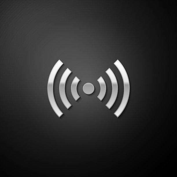 银色Wi-Fi无线互联网网络符号图标孤立在黑色背景。长长的阴影风格。向量图片下载